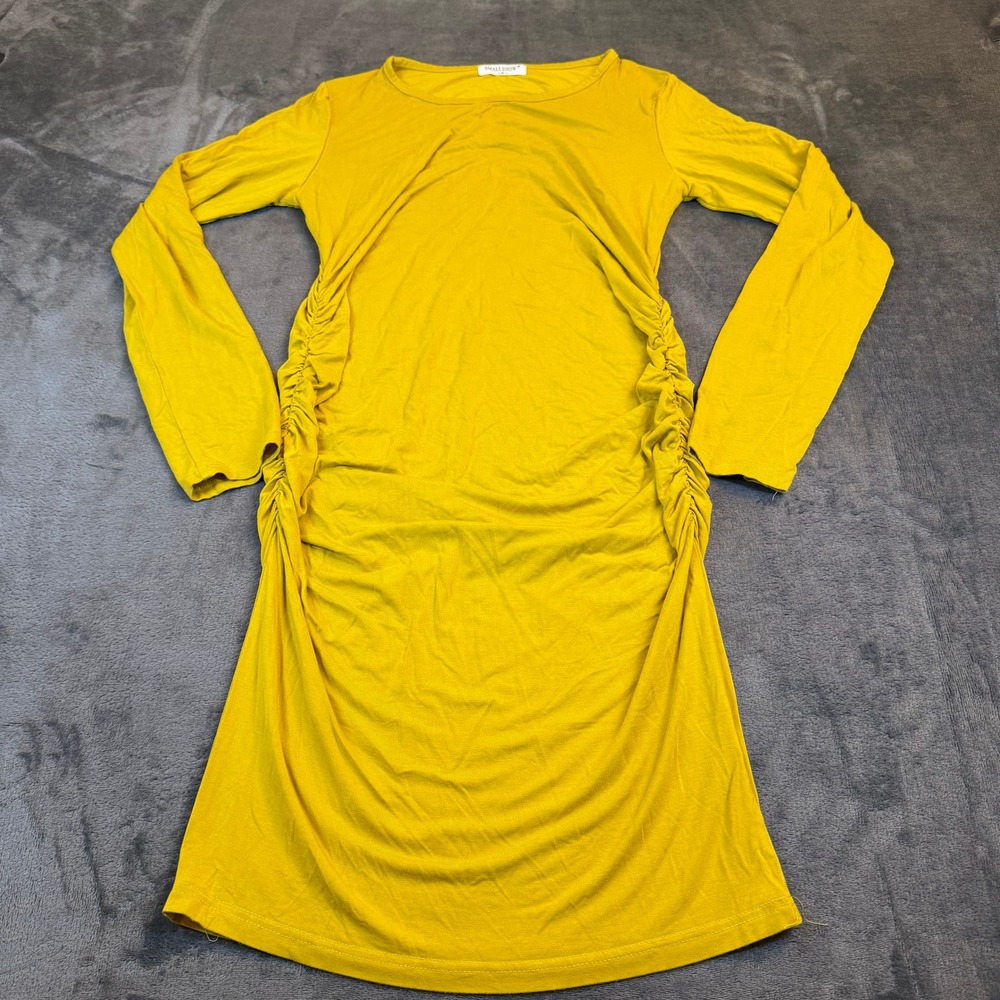 Smallshow Ruched Maternity Dress‎ Womens Medium Yellow Long Sleeve Stretch